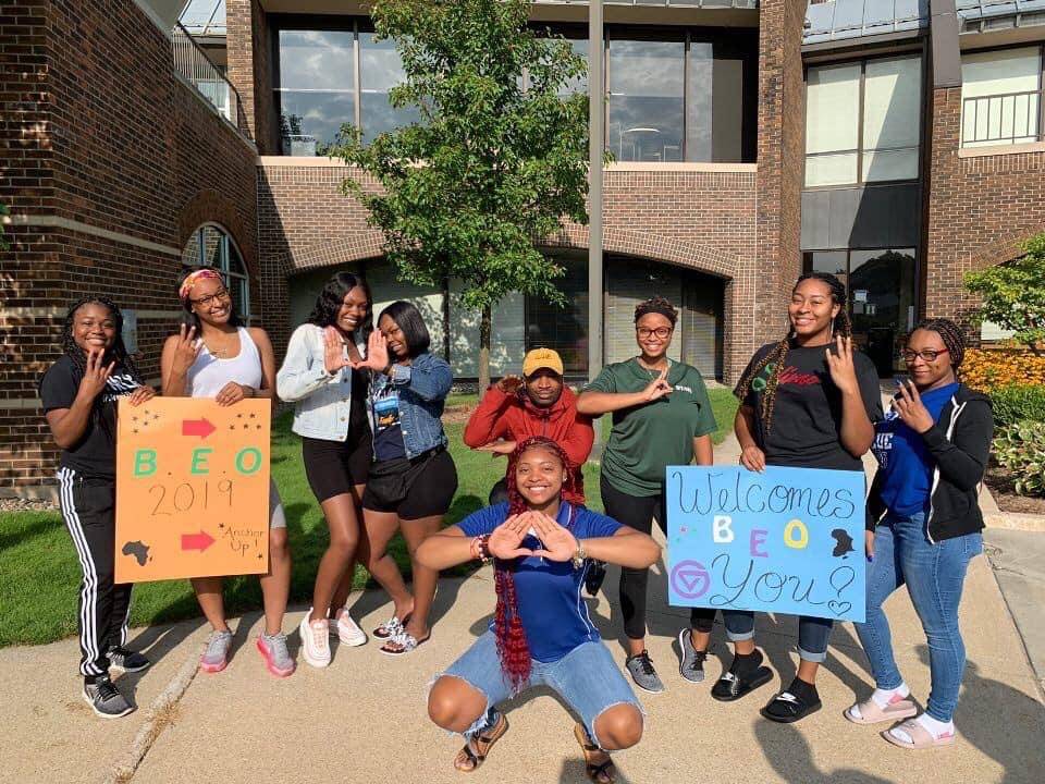 Black Excellence Orientation 2019 students holding signs 5
